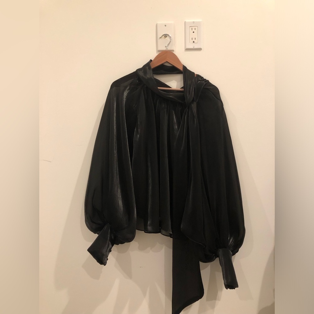 URBNIQUE Sheer Silky Bow Tie Blouse NWT